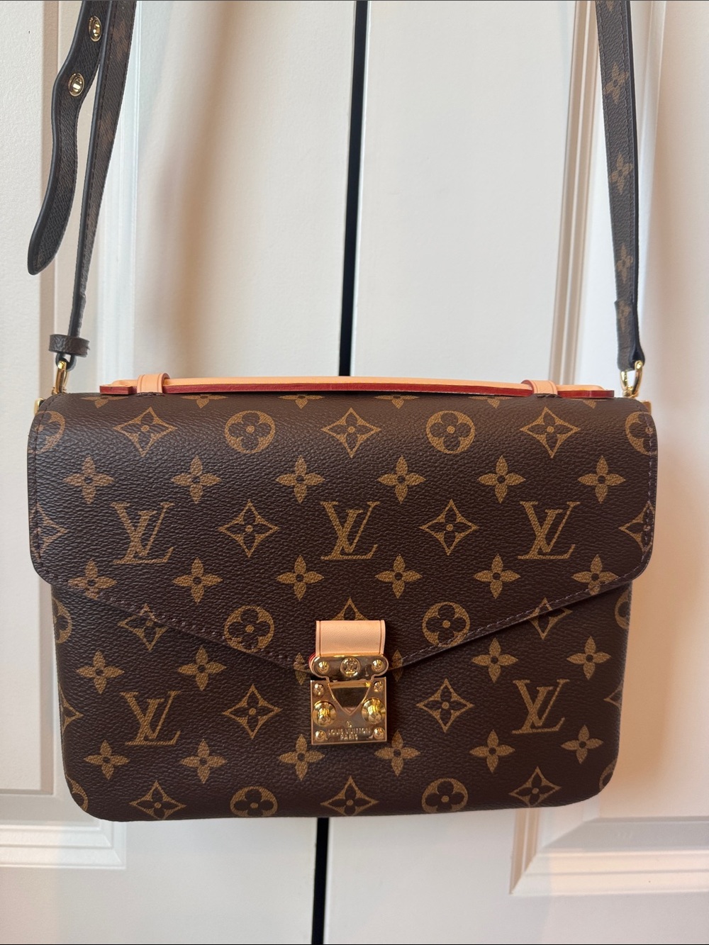 *Copy Louis Vuitton Monogram Shoulder Bag with Tan Trim